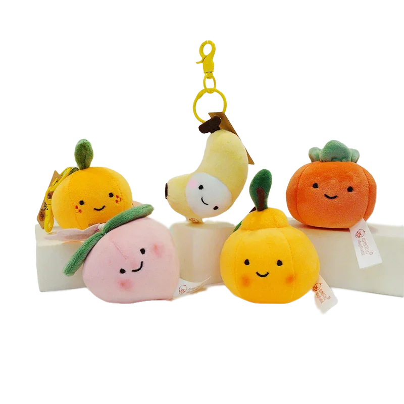 Porte-clés en peluche fruits 10 cm, porte-clés en forme de pêche, orange, pomme, banane, aubergine, Ponkan, peluches douces, Kawaii