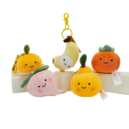 Porte-clés en peluche fruits 10 cm, porte-clés en forme de pêche, orange, pomme, banane, aubergine, Ponkan, peluches douces, Kawaii