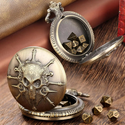 Mini ensemble de dés DND Steampunk Warlock étui de montre de poche 7 pièces ensemble de dés D&amp;D en métal polyédrique pour boîte à dés Donjons et Dragons