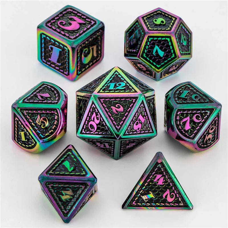 KERWELLSI DND D&amp;D Dice Set Dungeon and Dragon, dés polyédriques en métal faits à la main noirs pour jeu de rôle D20 D12 D10 D8 D6 D4