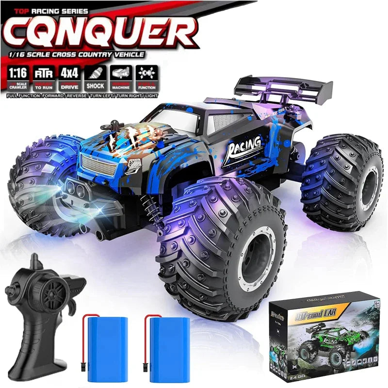 Voitures télécommandées RC pour garçons 25 KM/H Voiture rapide pour adultes RTR 2WD Off Road Monster Truck avec lumières LED Radio Jouets Cadeaux pour enfants