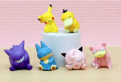 Figuras de acción de PVC de Pokémon, set de 6 unidades de Pikachu, Gengar, Jigglypuff, Slowpoke, Gonbe, Psyduck, versión para dormir