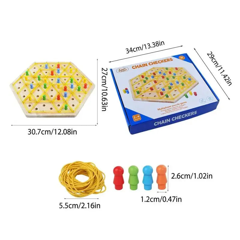 Wooden Chain Triangle Chess Game Rubber Band Strategy Board Game Territory Capture Family Game Educational Toy For Home Travel