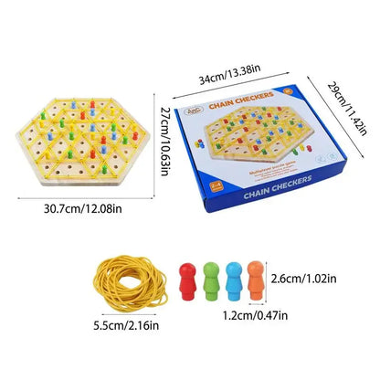 Wooden Chain Triangle Chess Game Rubber Band Strategy Board Game Territory Capture Family Game Educational Toy For Home Travel