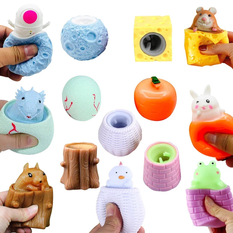 Jouet anti-stress à presser en forme de souris et de bloc de fromage amusant, figurines à cache-cache, jouets anti-stress pour enfants et adultes