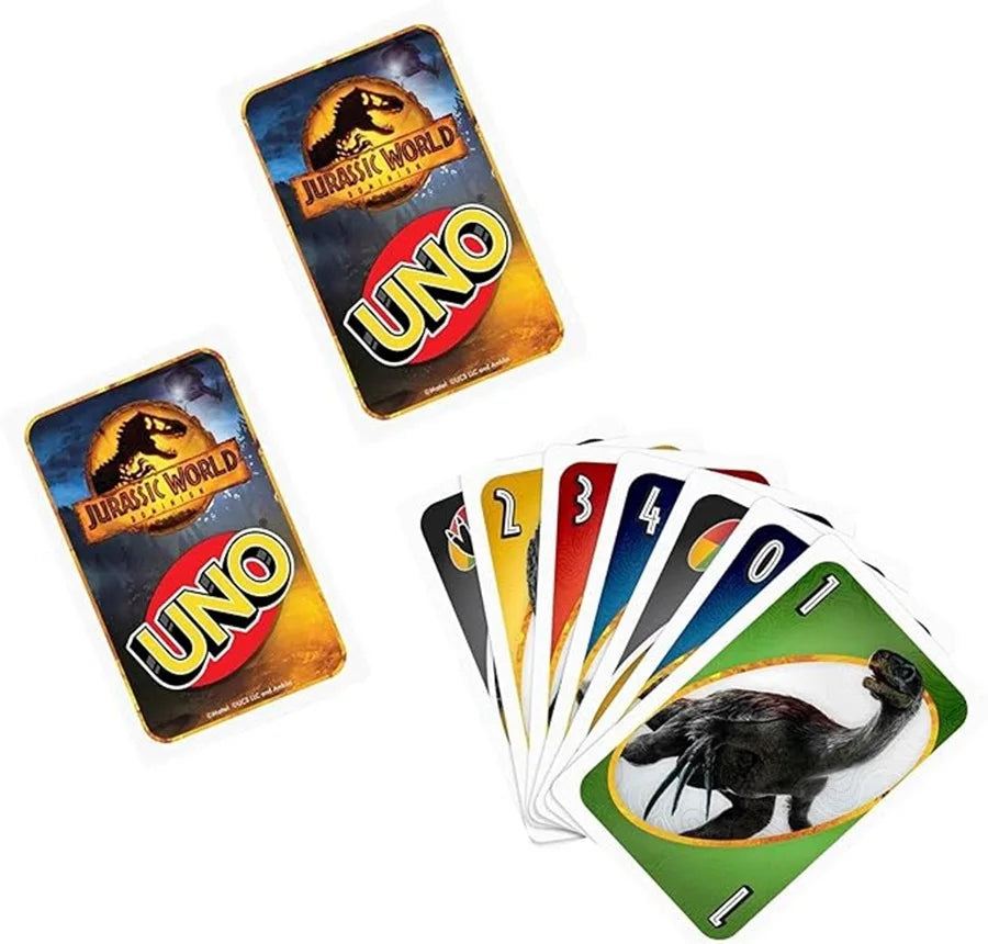 Jeu de société UNO Jurassic World DominionS, dessin animé, motif de personnage, famille, divertissement amusant, cartes uno, cadeaux de Noël