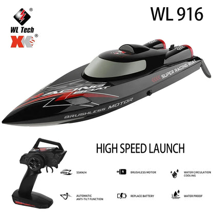 WLtoys WL916 WL912-A RC Bateau 2.4Ghz 55KM/H Bateau de course à grande vitesse sans balai 2200mAh Télécommande Speedboat Jouets pour garçons