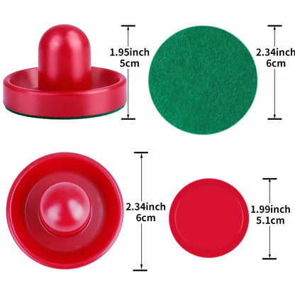 Mini Air Hockey Pucks and Paddles - Replacement Set Value Pack - Set of Two Red Air Hockey Pushers and Four Red Pucks