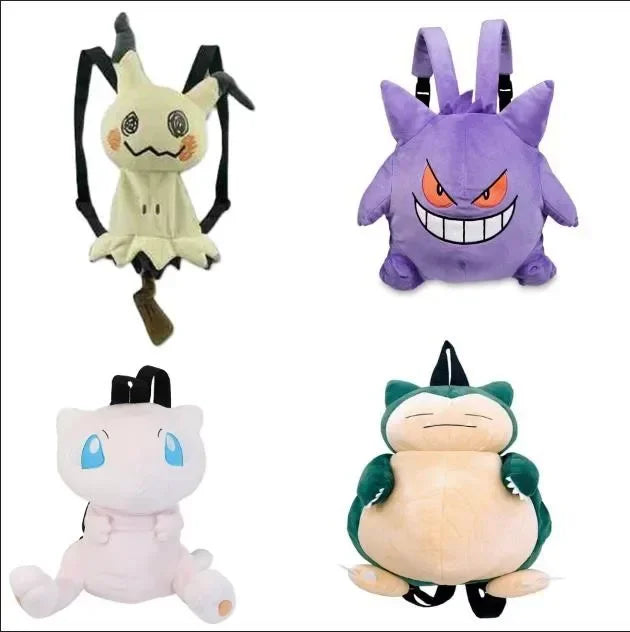 Sac à dos en peluche Pokémon Kawaii en peluche Mimikyu Eevee Mew Gengar Snorlax Sac d'école souple Sac à bandoulière Cadeau pour enfants