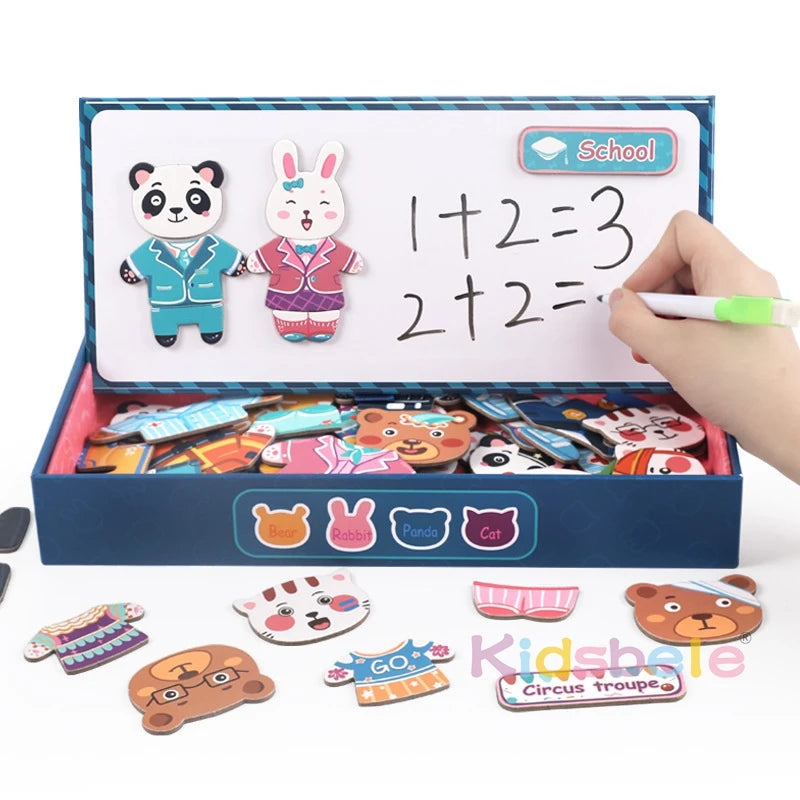 DIY Dressing Puzzle Matching Games Jigsaw Early Educational Toy Wooden Animal Dress Up Matching Games