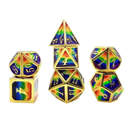 7Pcs/Set Metal Solid Dice with Rich Colors Beautiful and Durable Suitable for Various Scenarios Bars Board Games Family Games