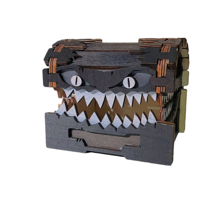 Bandeja de dados de madera para DnD, caja de dados decorativa, caja de colección de dados con dientes de monstruo para jugadores de rol, decoración del hogar, torre de dados de metal de resina