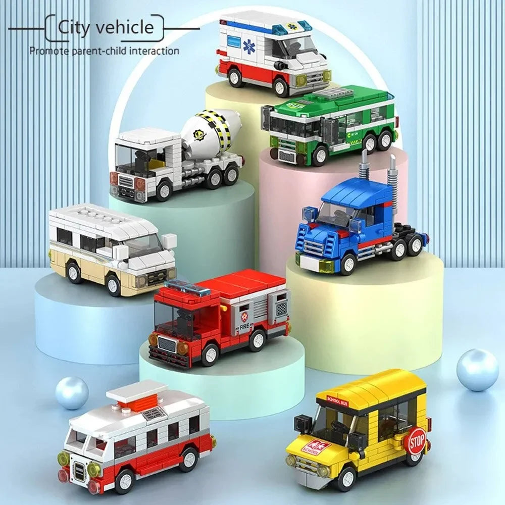 Lot de 8/1 blocs de construction de la série City, autobus scolaire, camping-car, modèle de camion, ambulance, briques, jouet éducatif pour enfants, cadeau pour garçon