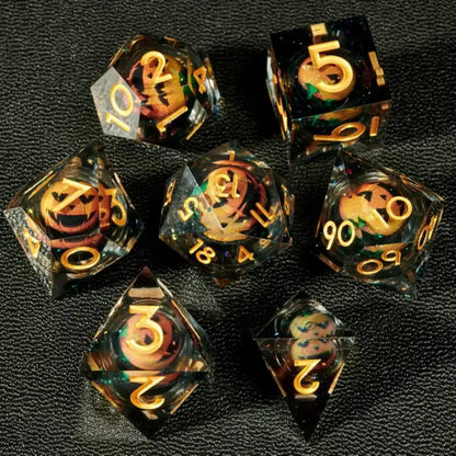 Dados de calabaza de Halloween, juego de dados de resina DND para juegos de rol, dados de fiesta de Halloween, dados poliédricos para Dungeons Dragons