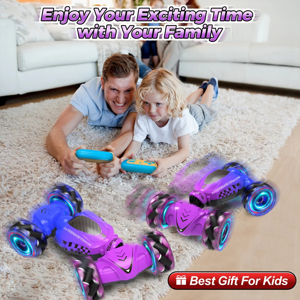 Children RC Car Toy for Boys Girls 4WD 2.4G Gesture Sensing Remote Control Stunt Car 360° Rotation Off Road Twist Drift Car Gift