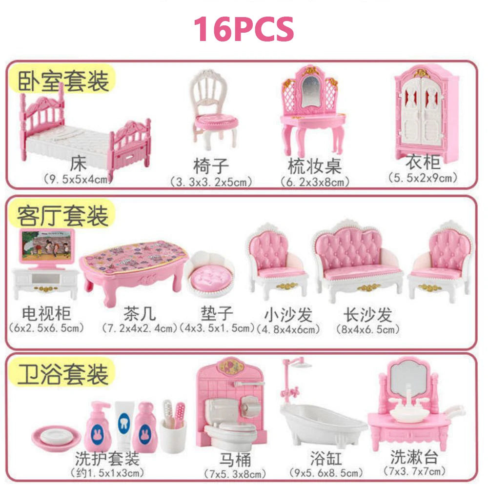 Hot Sale Cute Kawaii Pink 10 Items/Lot Miniature Dollhouse Furniture Accessory Kids Toys Kitchen Cooking Things For Girl Gifts