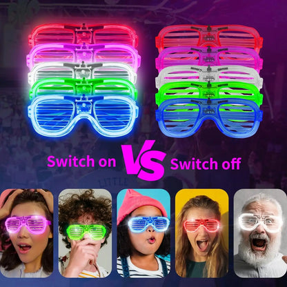 Lot de 12 lunettes lumineuses à LED avec 3 modes de clignotement qui brillent dans le noir, fournitures de fête au néon, cadeaux de fête pour enfants et adultes