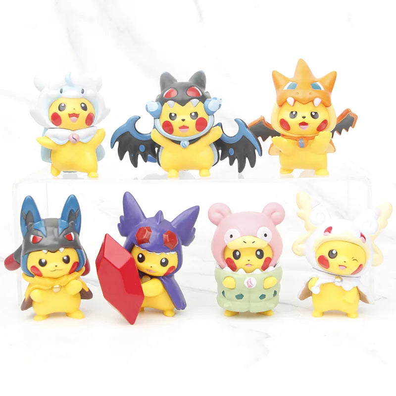 Juego de 7 figuras de Pokémon Pikachu como Charizard Slowbro Lucario Slowbro de 7 cm