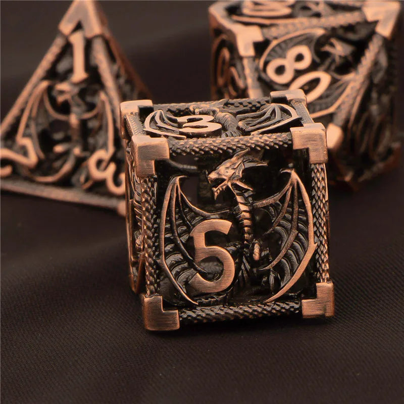 OUKELANWO DND Metal Hollow Dice Set D&amp;D, dés de jeu de rôle polyédriques, dés de donjon et de dragon D et D D20 D12 D10 D8 D6 D4