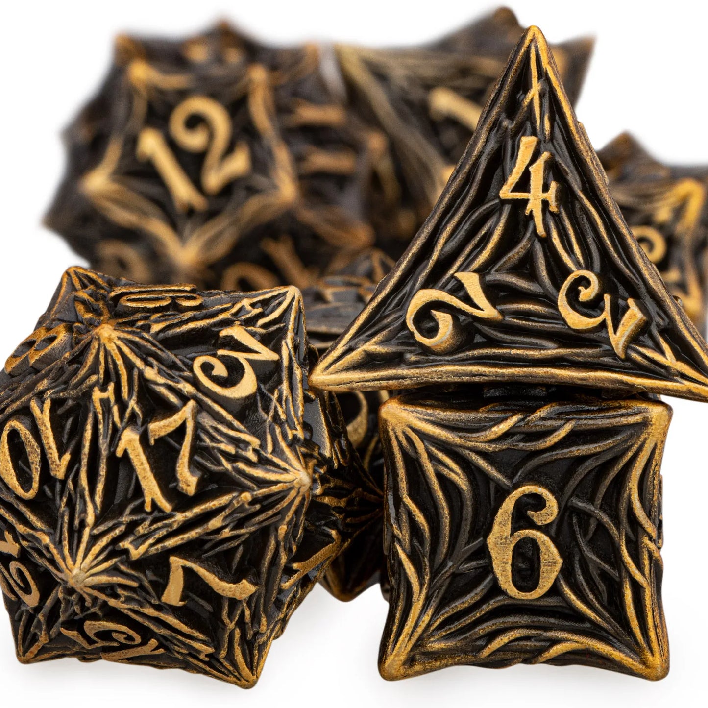 Ensemble de dés en métal Dnd Root Tree Gold Ancient D+D Polyhedral Dice pour D dnd D Dungeon and Dragon Pathfinder Jeux de rôle Dés