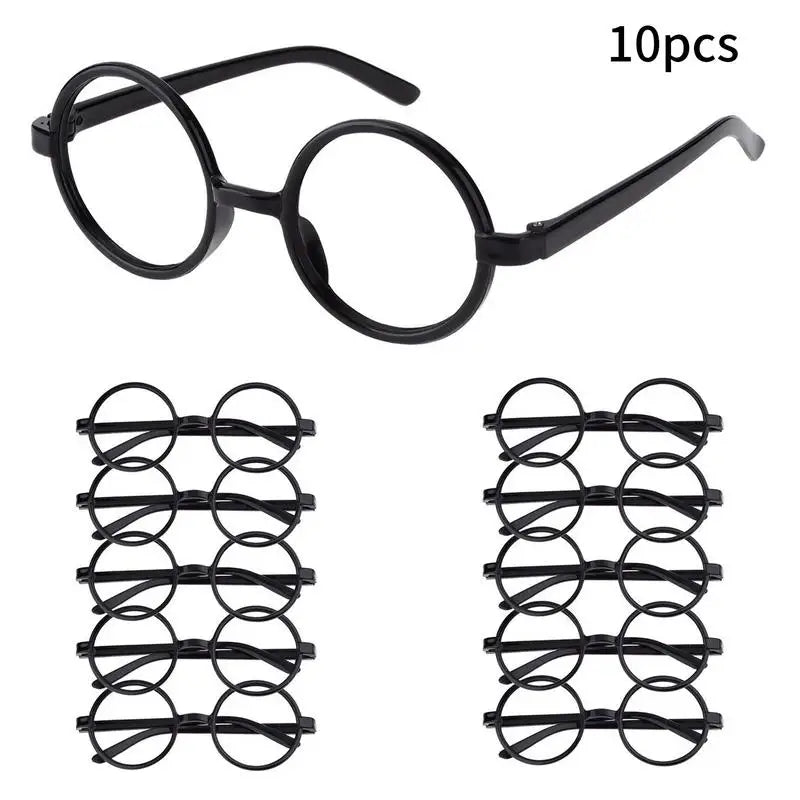 Lot de 10 lunettes de sorcier pour déguisement, monture ronde noire, sans verres, accessoires de fête pour pose, déguisement de fête