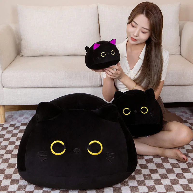 Coussin rond en peluche pour chat noir de grande taille 10-40 cm, jouets de couchage, poupées d'animaux en peluche, cadeau d'anniversaire pour enfants