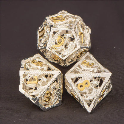 OUKELANWO DND Metal Hollow Dice Set D&amp;D, dés de jeu de rôle polyédriques, dés de donjon et de dragon D et D D20 D12 D10 D8 D6 D4