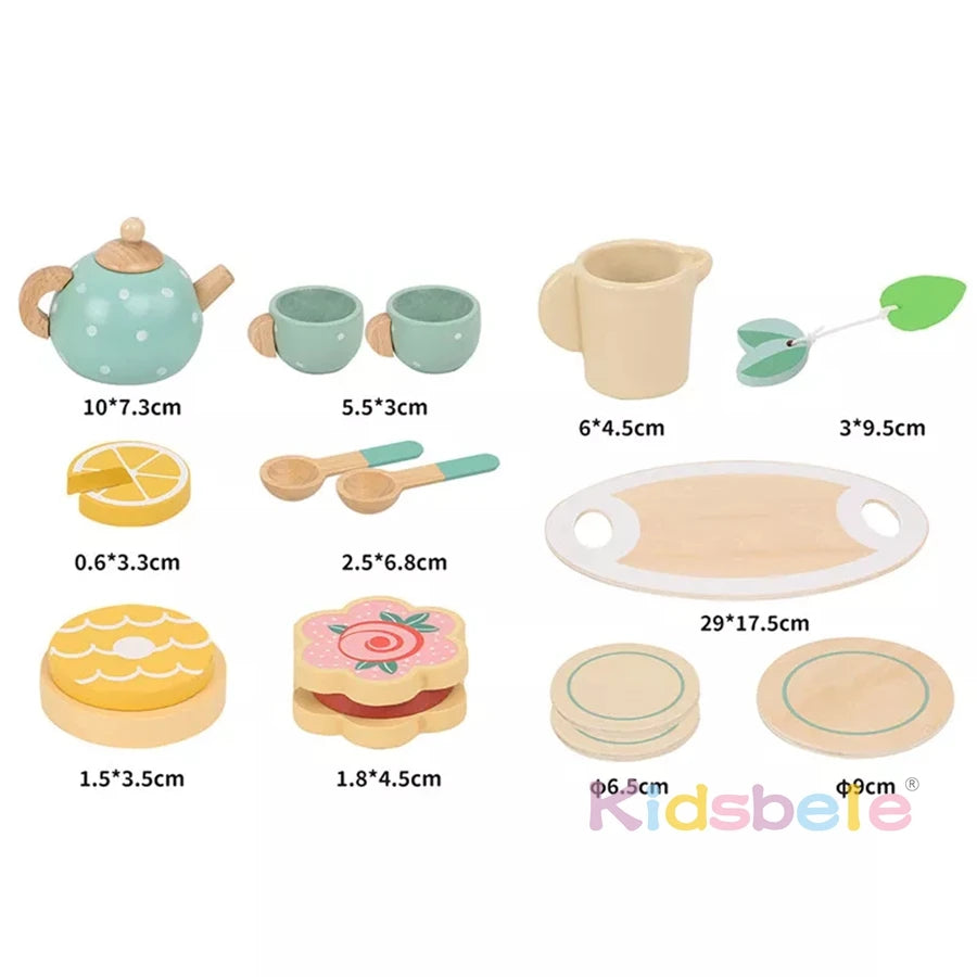 Jouets de thé en bois pour petites filles Ensembles de cuisine Accessoires de jeu avec théière Tasse à thé Jouets de jeu de rôle pour tout-petits de 3 ans et plus