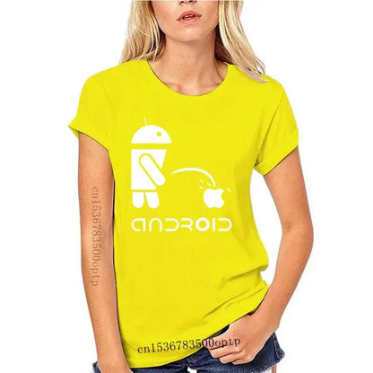 Camiseta de manga corta para hombre, camisa divertida con estampado de Logo de Robot Android, cuello redondo, 2022