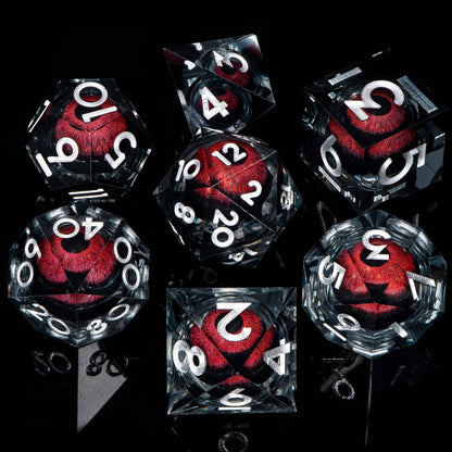 D and D Liquid Flow Core Eye Resin Dice Set | Dnd Dungeon and Dragon Pathfinder Role Playing Game Dice | D20 D&D Red Black Dice