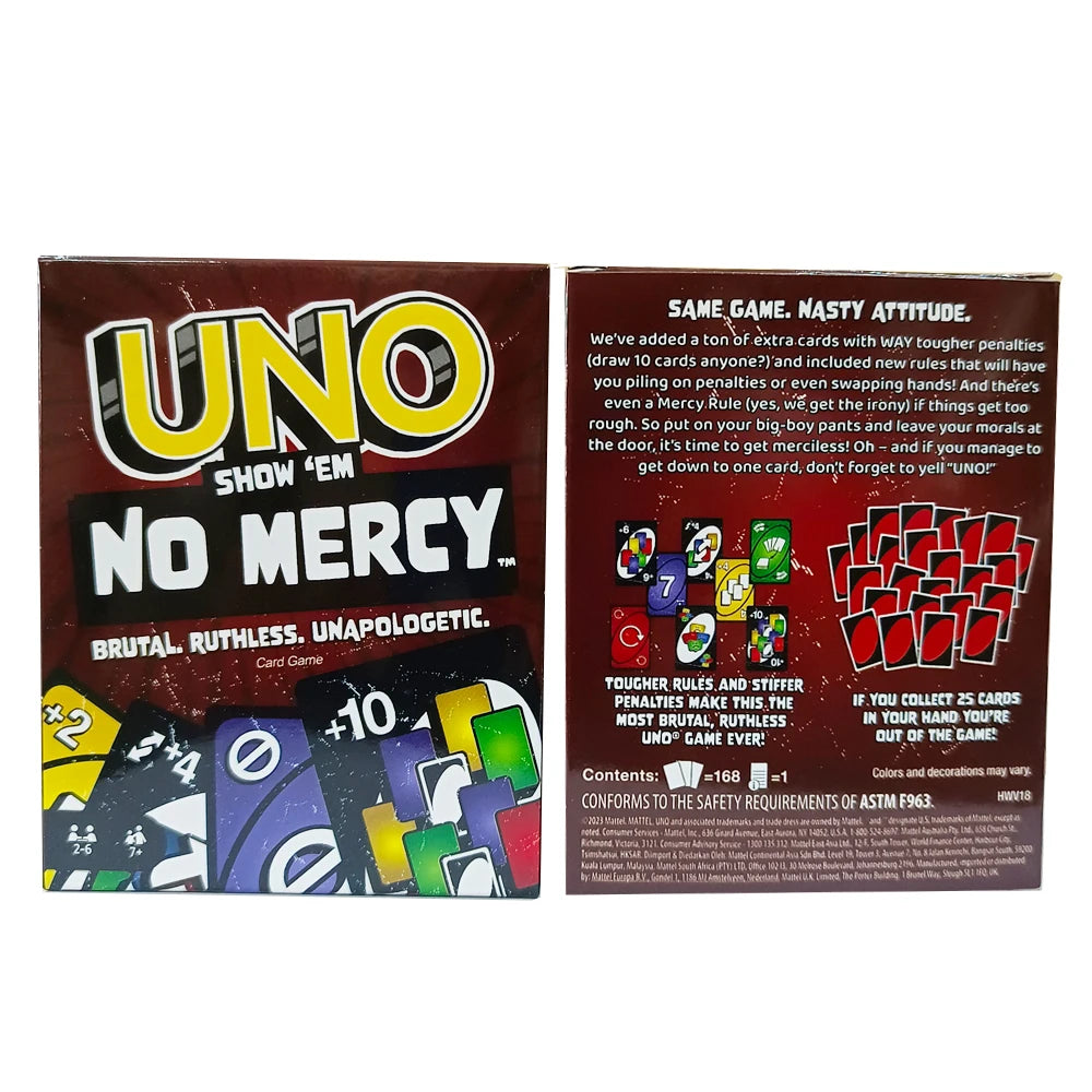 Jeu de société Uno No Mercy Jeux de société Cartes UNO Table Fête de famille Divertissement Jeux UNO Jouets de cartes Enfants Anniversaire Noël