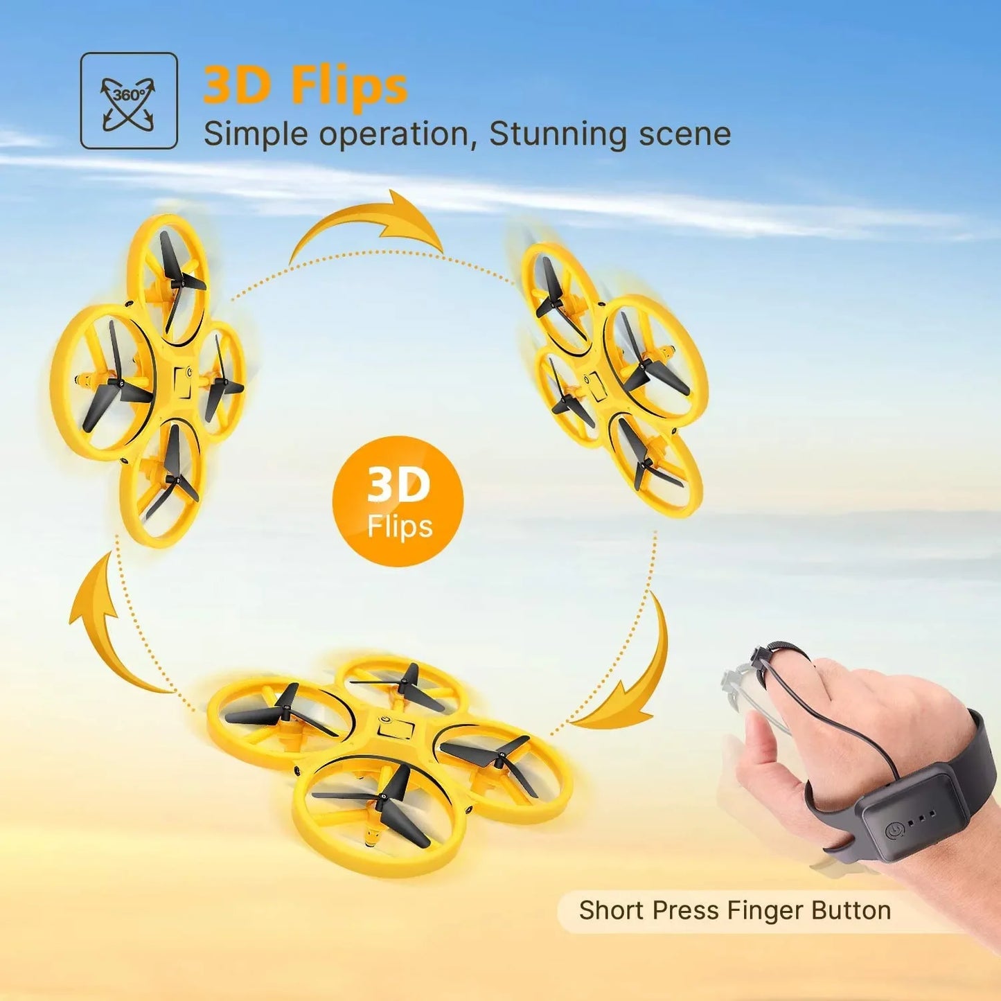 Drone contrôlé à la main RC Mini Quadcopter Gesture Flying LED Lights Altitude Hold Watch Control Enfants Jouets Cadeaux d'anniversaire