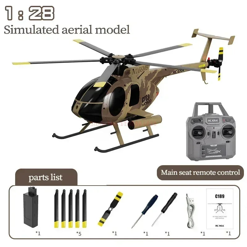 2024 Rc Era Nouveau 1:28 C189 Bird Rc Helicopter Tusk Md500 Dual Brushless Simulation Model 6-axis Gyro Simulation Model Boys Toys