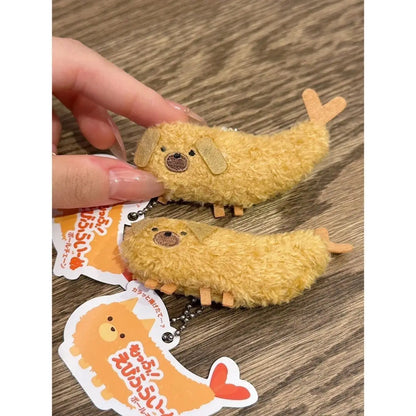 Fried Crayfish Puppy Plush Toy Funny Dog Pendant Soft Stuffed Doll Keychain Backpack Car Bag Key Ring Decor Kid Gift