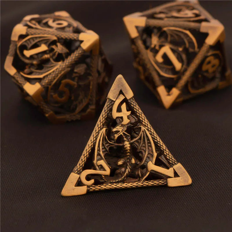 OUKELANWO DND Metal Hollow Dice Set D&amp;D, dés de jeu de rôle polyédriques, dés de donjon et de dragon D et D D20 D12 D10 D8 D6 D4