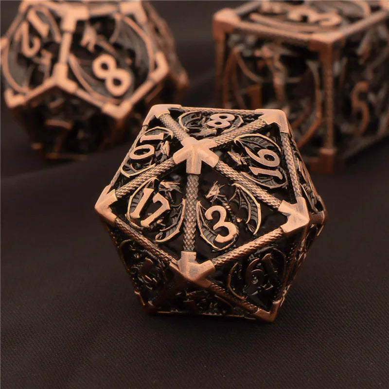 OUKELANWO DND Metal Hollow Dice Set D&amp;D, dés de jeu de rôle polyédriques, dés de donjon et de dragon D et D D20 D12 D10 D8 D6 D4