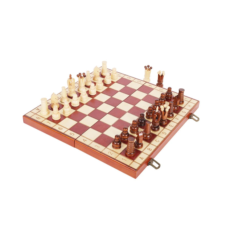 13-Inch Portable Folding Chess Set - Handcrafted Intricate Wooden Pieces, Perfect for Adults and Beginners