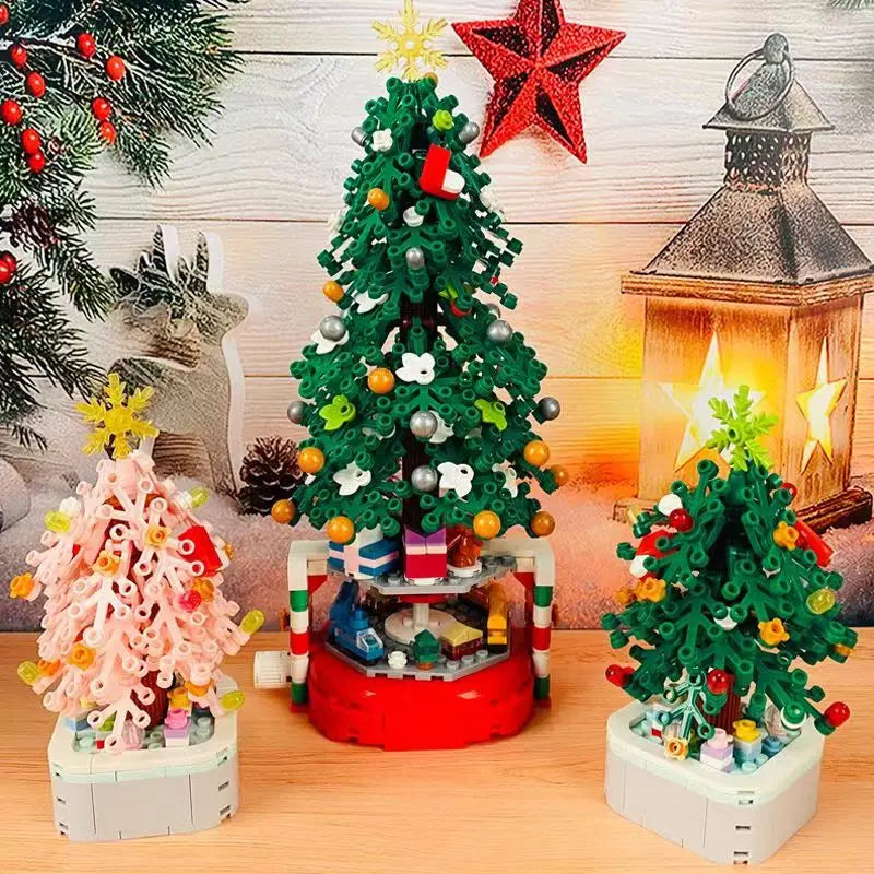 New Christmas Tree Building Blocks Music Box With Lights Christmas Ornaments Gift Assembly Small Particles For Girls Gift Toys