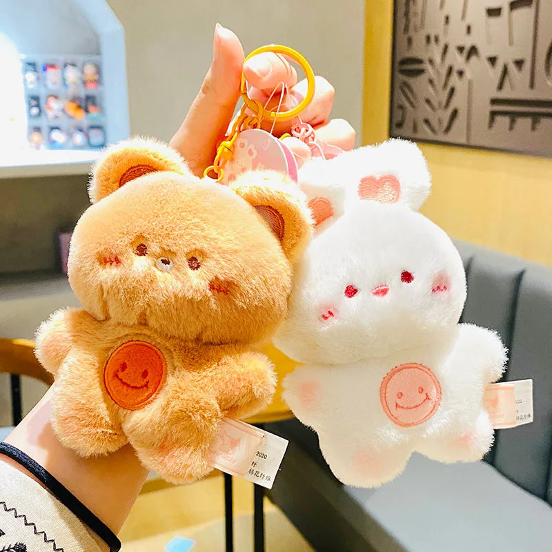 New Kawaii Plush Bunny Bear Toy Keychain Cute Stuffed Plush Keyring Rabbit Bear Doll Keychain Backpack Pendant Ornaments