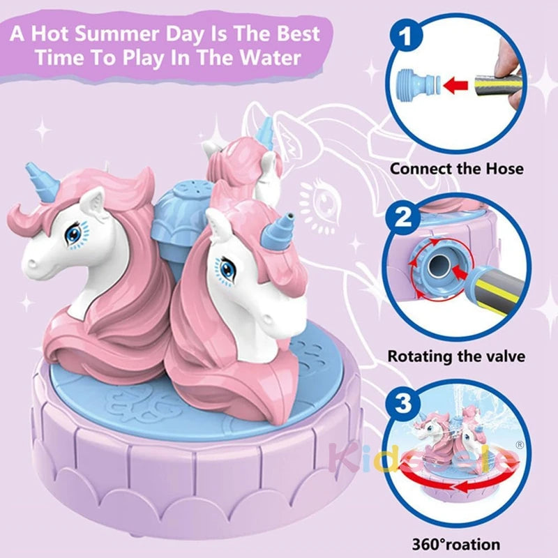 Backyard Spinning Unicorns Sprinkler Toy Attaches to Garden Hose Unicorn Water Sprinkler