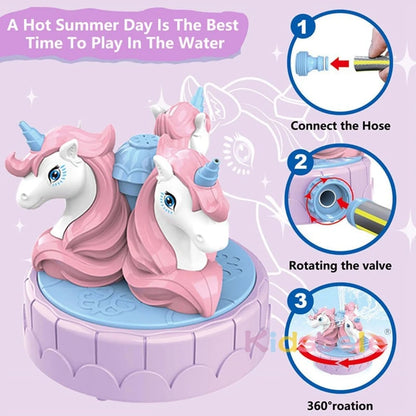 Backyard Spinning Unicorns Sprinkler Toy Attaches to Garden Hose Unicorn Water Sprinkler