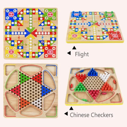 Juego de ajedrez en miniatura de doble cara 2 en 1, tablero de ajedrez volador de madera, damas chinas, juego de tablero de Ludo volador, juguete familiar para niños