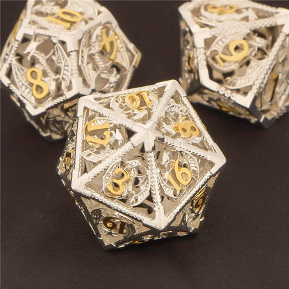 OUKELANWO DND Metal Hollow Dice Set D&amp;D, dés de jeu de rôle polyédriques, dés de donjon et de dragon D et D D20 D12 D10 D8 D6 D4