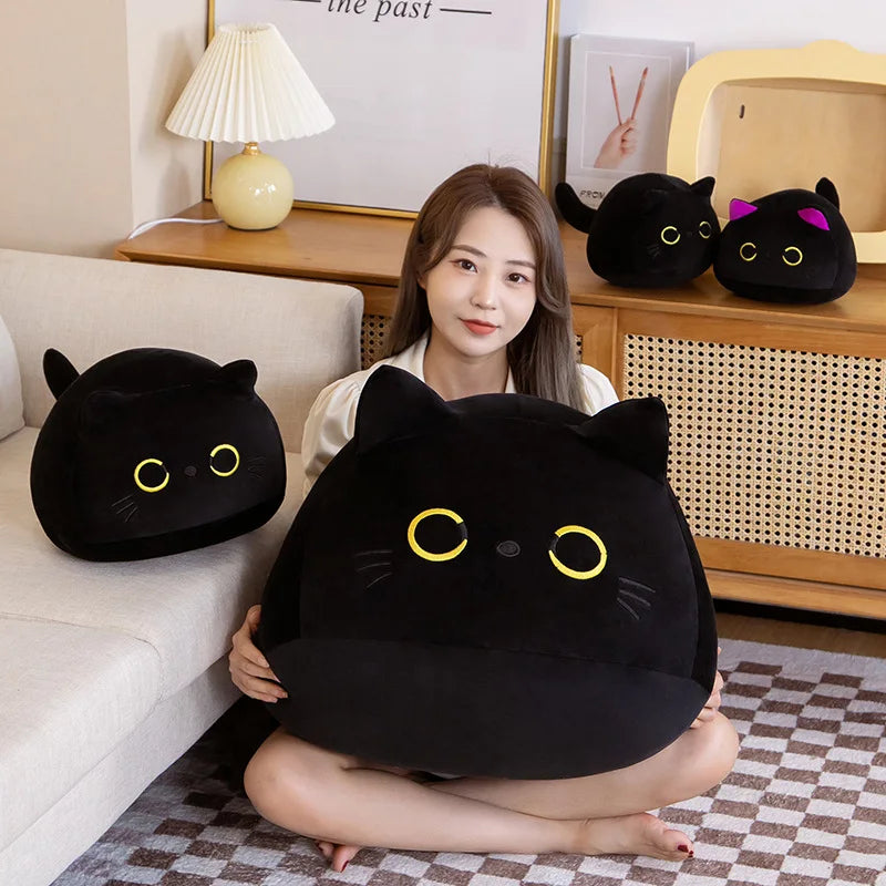 Coussin rond en peluche pour chat noir de grande taille 10-40 cm, jouets de couchage, poupées d'animaux en peluche, cadeau d'anniversaire pour enfants