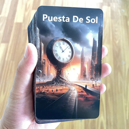 Reloj de los deseos en español, cartas del oráculo del profeta, baraja del tarot de la claridad, juguetes de adivinación del oráculo, 12 x 7 cm, 56 cartas del tiempo oculto