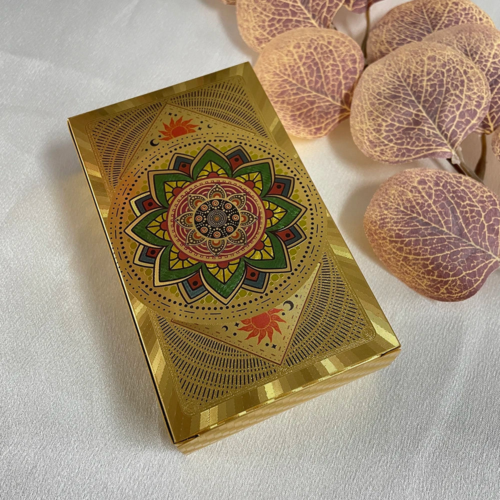 Hermosa baraja de tarot resistente de 12 x 7 cm, dorada brillante, versión clásica en inglés de alta calidad, cartas de adivinación con runas