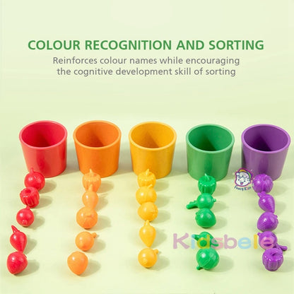 Jeu préscolaire pour enfants à la ferme Classification des couleurs Tasse Jouets Montessori Éducation précoce Légumes Fruits Comptage Correspondance des formes