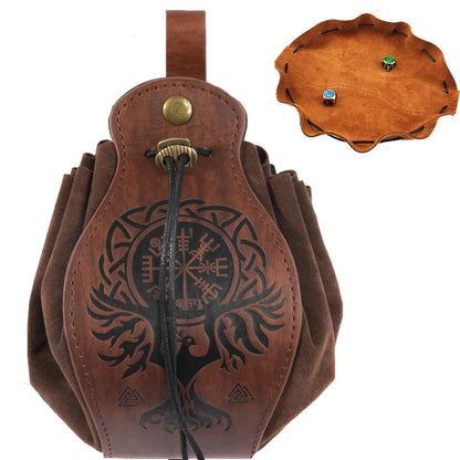 Leather Dice Bag Tray Design Viking Style Vintage Medieval Drawstring Pouch For D&D Role Playing RPG Game Gift Coin Purse