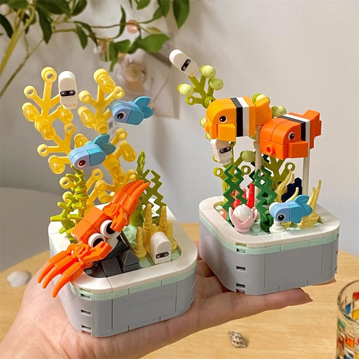 Plantes succulentes en pot océan Bonsaï Fleur Modèle DIY Plantes en pot Blocs de construction Mini briques Jouets Décoration de la maison pour enfants Cadeaux