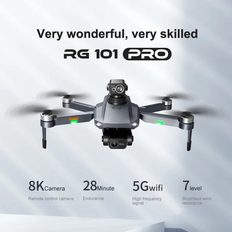 Drone RG101 PRO GPS 2 axes Gimbal Drones professionnels avec caméra HD 8K FPV Quadcopter sans balais Évitement d'obstacles Drone RC